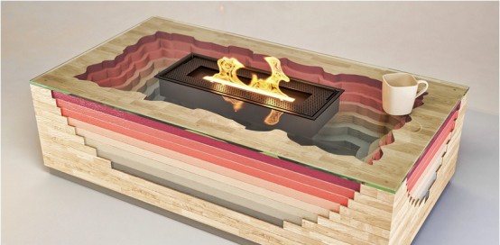 Colorful Volcano Inspired Fireplace
