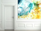 a super bright watercolor accent wall is a great alternative to an artwork or some gallery walls