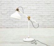 a white and gold IKEA Ranarp lamp will fit many spaces in many styles, it’s a timeless design that works