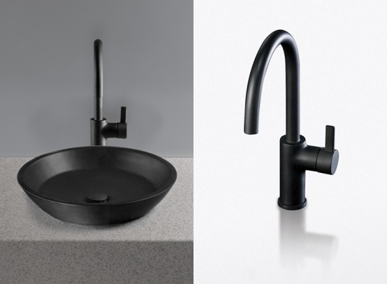 Waza Noir Black Lavatory And Faucet