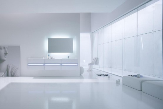 White Bathroom Furniture With Fluorescent Light Fixtures By Arlex Italia