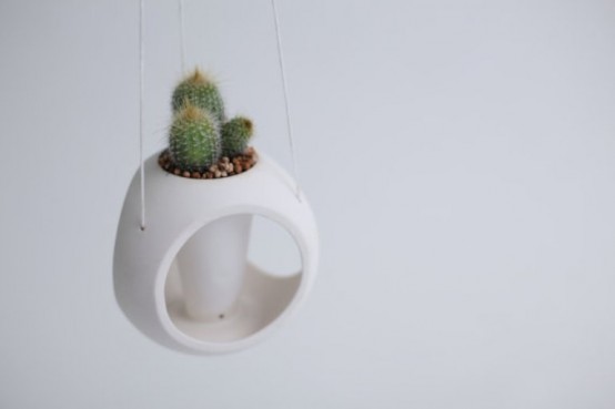 White Minimalist Planter Of Spheric Shape