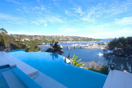 white seafront house pool