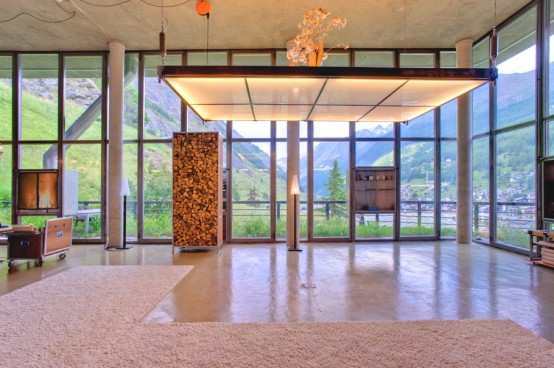 Wood And Concrete Chalet In The Swiss Alps