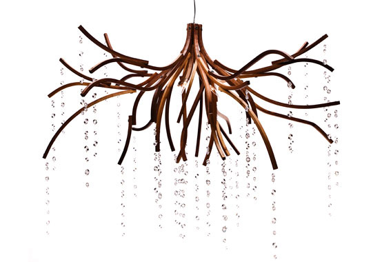 Wood Chandelier With Crystals