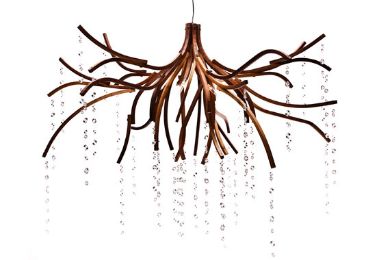 Wood Chandelier With Swarovski Crystals