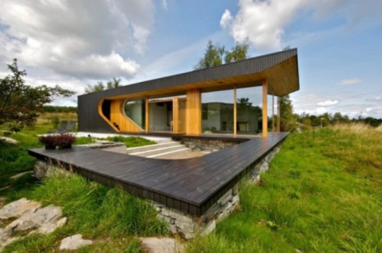 Wooden Cabin With Folding Glass Doors