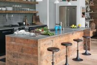 you can definiltey DIY an island and shelves for an industrial kitchen